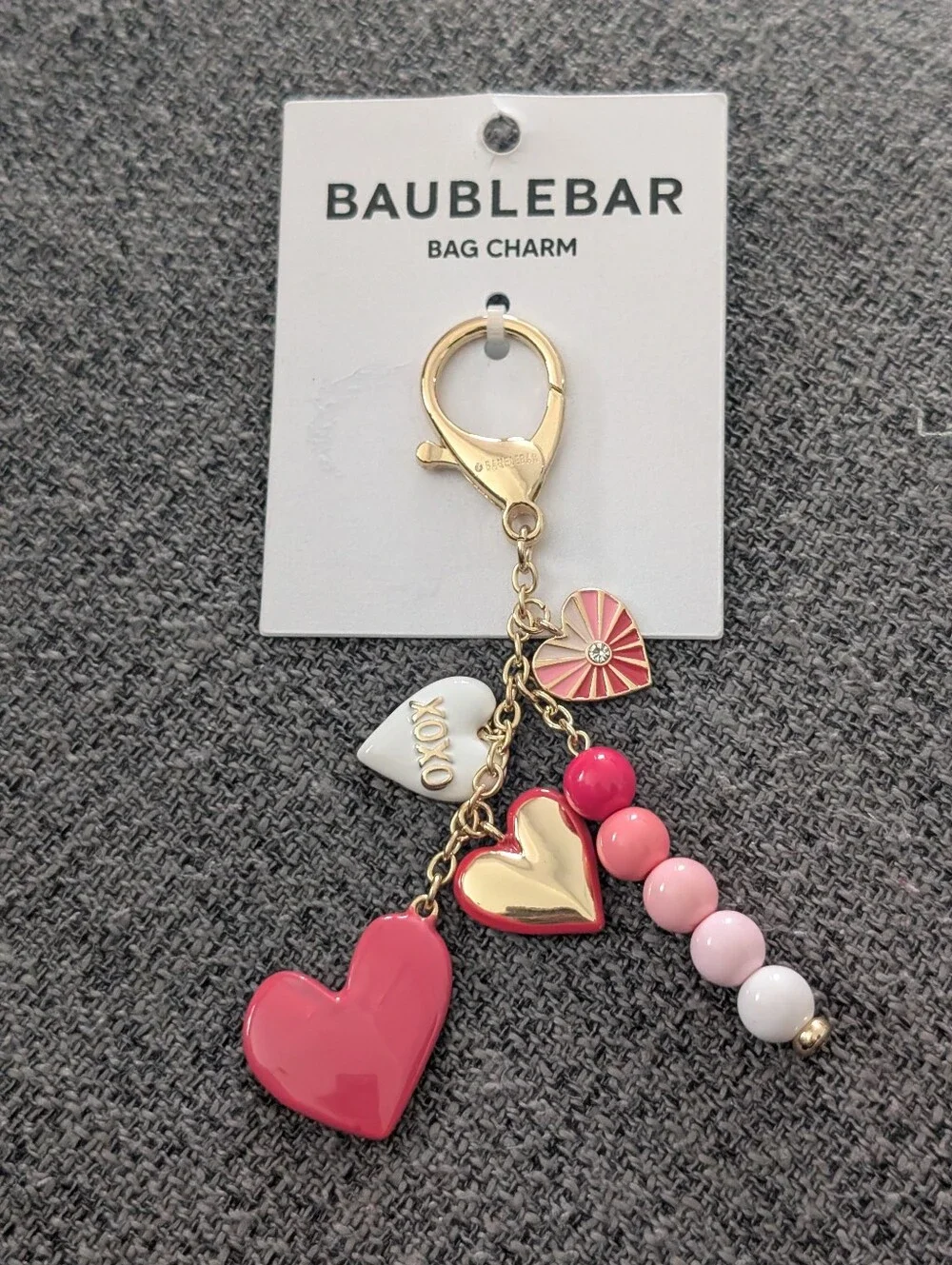 BaubleBar Pink, White & Gold Heart Charm Keychain